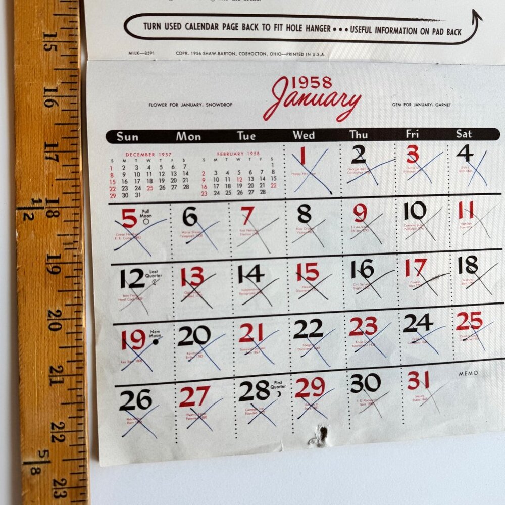 1958 Barton Christmas Holiday Dairy  Wall Calendar Coshocton Ohio Vintage 1950s - Picture 7 of 16